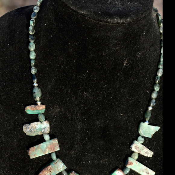 Sterling Silver Chrysoprase Emerald Necklace 925 - Picture 4 of 8